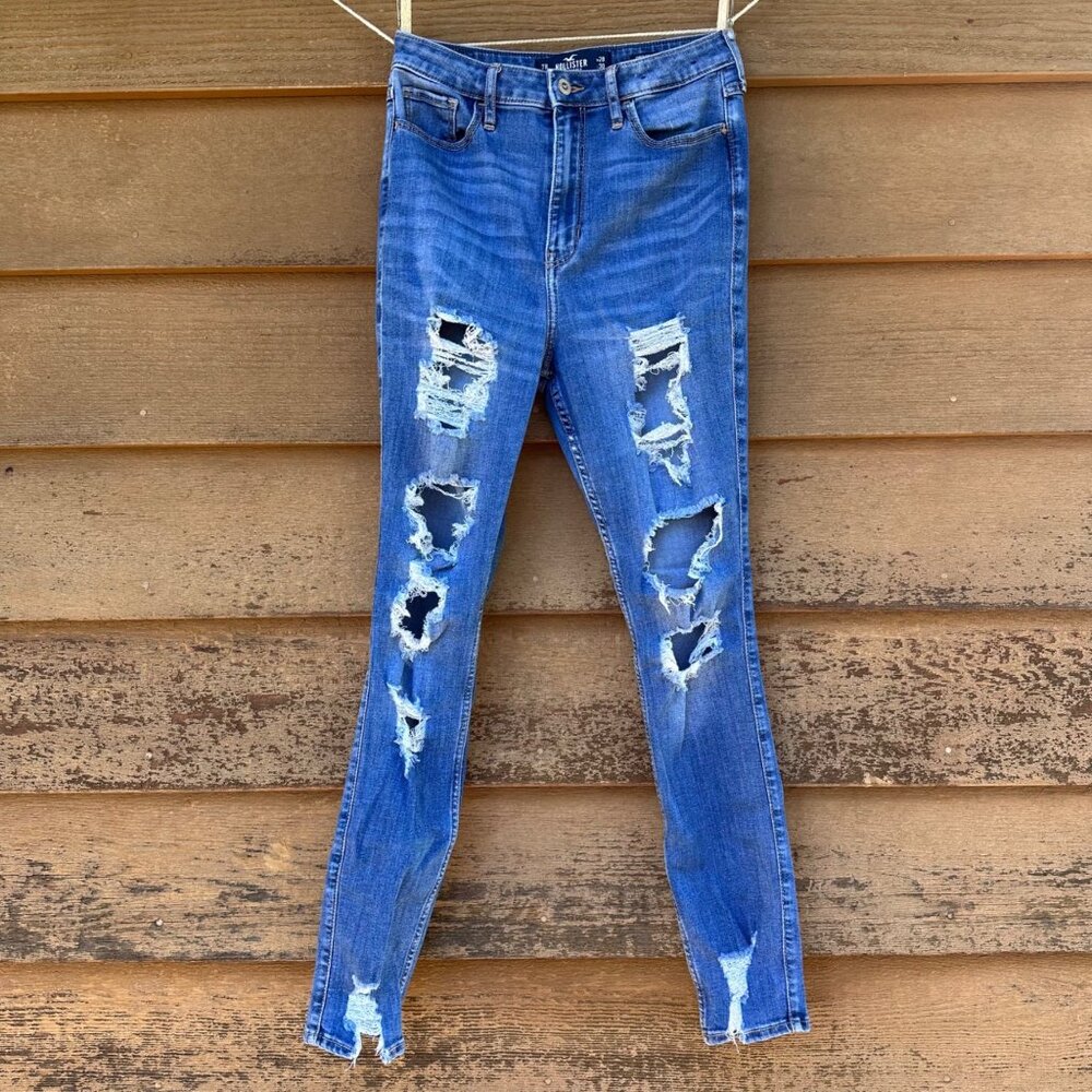 Hollister Curvy Ultra High-Rise Super Skinny Womens Ripped Blue Jeans W28 L30 Si - Picture 1 of 12